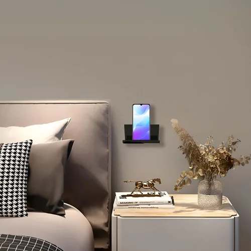 Vista 6 de Soporte de Teléfono con Tableta Adhesiva Montado en Pared, Estantes Flotantes de Acrílico, Soporte de Pared para eReader y Smartphone