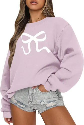 Vista 24 de Sudadera casual de manga larga para mujer, cuello redondo, ajuste holgado, tallas S-3XL