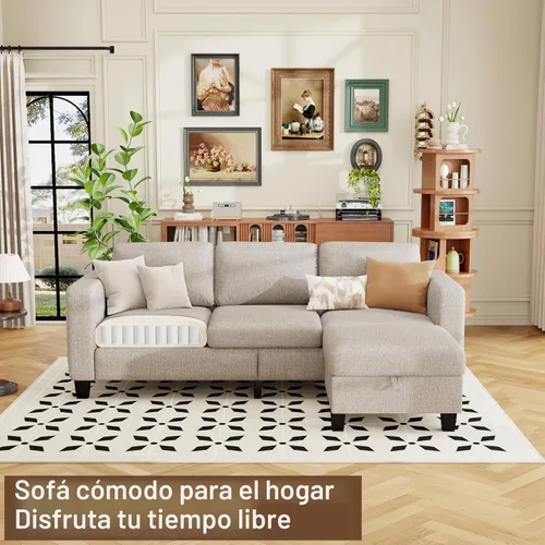 Vista 4 de ZeeFu Sofás modulares y modulares para sala de estar, sofá modular en forma de L de 3 plazas de 78 pulgadas con otomana de almacenamiento, moderno