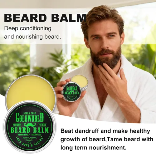 Vista 3 de Kit de Barba Kit de Cuidado de Barba con Aceite para Barba Bálsamo Cepillo Peine Tijeras Libro Electrónico Rellenos para Calcetines de Navidad Ideas