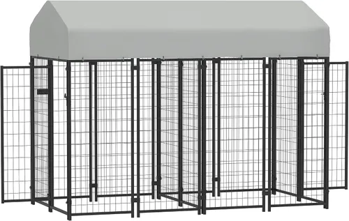 Vista 12 de PawHut Perrera para Perros al Aire Libre con Techo, 4' x 4' x 6' Recinto de Juegos para Perros de Alambre Soldado Resistente con Cerradura a Prueba