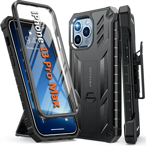 Vista 8 de FNTCASE Funda para iPhone 13 Pro Max: [Protector de pantalla y soporte integrados] [Protección contra caídas de grado militar] Funda de teléfono