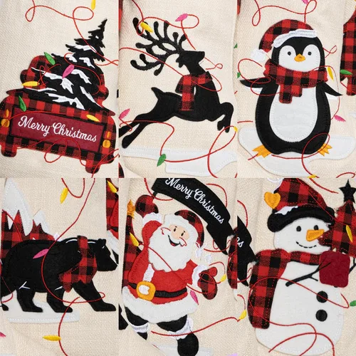 Vista 3 de LUBOT Juego de 4 medias de Navidad grandes para la familia, 20 pulgadas, silueta de búfalo rojo a cuadros para colgar en la chimenea, decoración