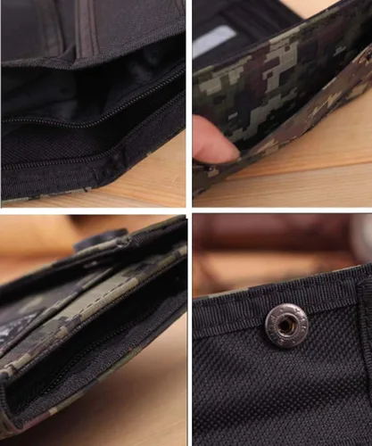 Vista 3 de Cartera de camuflaje triple para hombres casual del ejército clásico de lona organizador con cremallera monedero titular de la tarjeta de crédito
