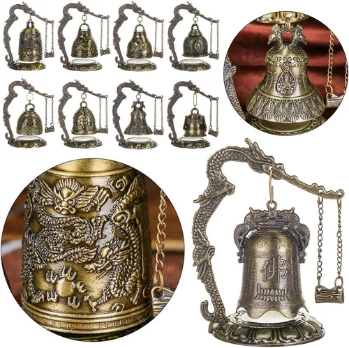 Vista 2 de gofidin Templo latón cobre dragón campana reloj tallado estatua loto Buda budismo artes estatua reloj hogar artesanía decorativa