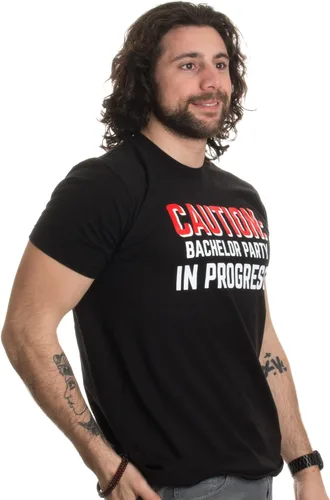 Vista 3 de Precaución Bachelor Party in Progress Camiseta unisex de despedida de soltero