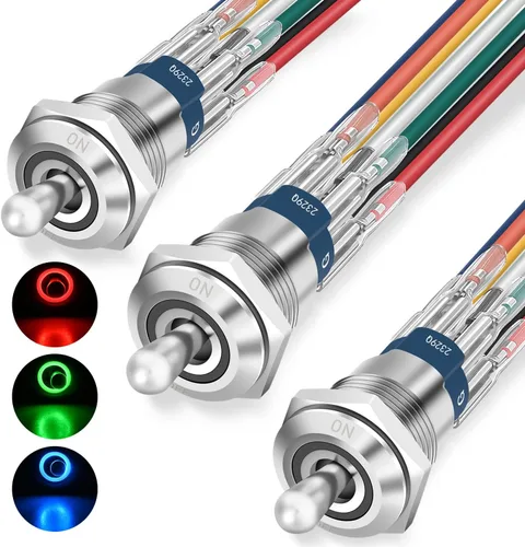 Vista 22 de Nilight Interruptor de botón de 0.472 in, 5 unidades con arnés precableado de acero inoxidable de 12 V 24 V, bloqueo automático, interruptores 5