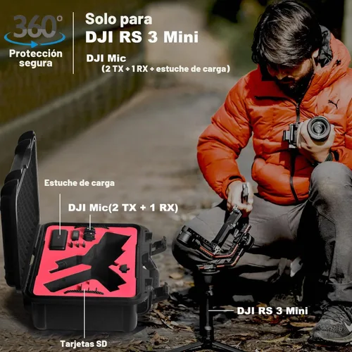 Vista 5 de Lekufee Funda rígida impermeable para DJI RS 3 Mini, estabilizador de cardán, micrófono 3/2/mini (2 TX + 1 RX), y más accesorios (solo funda)