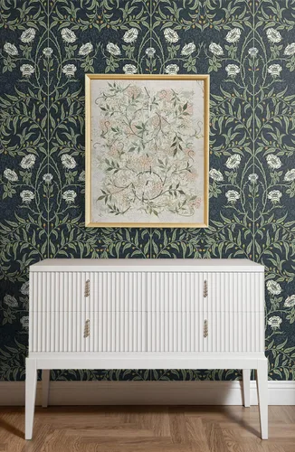 Vista 3 de NextWall Papel tapiz floral estarcido despegable y adhesivo (azul marino y salvia)