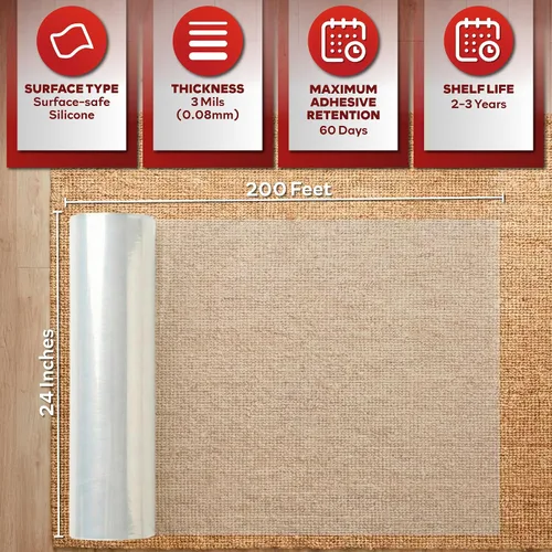 Vista 3 de XFasten - Película protectora para suelos de madera, 24.0 in x 164.0 ft, 3 mils, película protectora de plástico transparente para suelos de madera