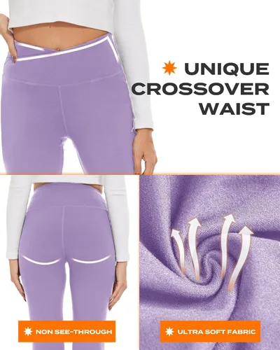 Vista 115 de TNNZEET Leggings acampanados negros para mujer, pantalones de yoga cruzados con bolsillos, corte de bota, leggings acampanados