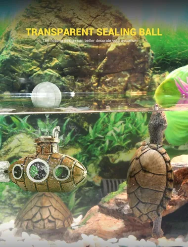 Vista 10 de Decoración Flotante para Tanque de Peces, Pequeño y Lindo Acuario Retro de Submarino con Dos Bolas Flotantes, Accesorio de Tanque de Peces