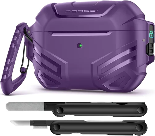 Vista 21 de MOBOSI Funda para AirPods Pro 2 con cerradura, compatible con funda Airpod Pro de 2ª/1ª generación, funda protectora de grado militar con kit