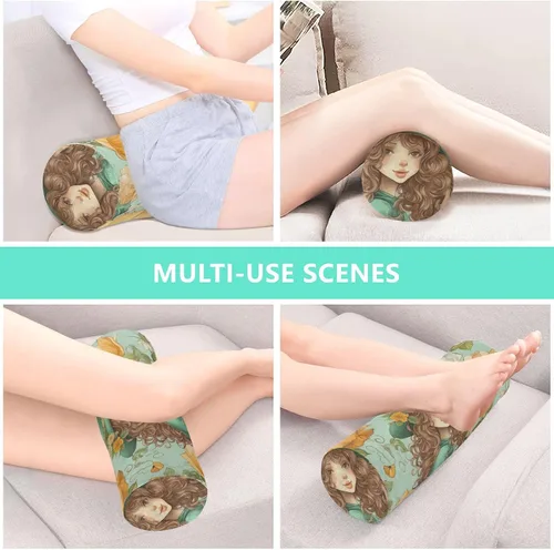 Vista 7 de Girl in A Hat and Flowers - Almohada cervical redonda para el cuello, almohada extraíble de espuma viscoelástica para dormir, soporte para cuello