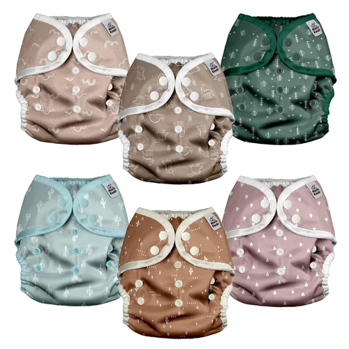 Vista 10 de Mama Koala Fundas de pañales de tela ajustables reutilizables con doble refuerzo para niñas y niños, cierre a presión, talla M (papilla vibrante-M)