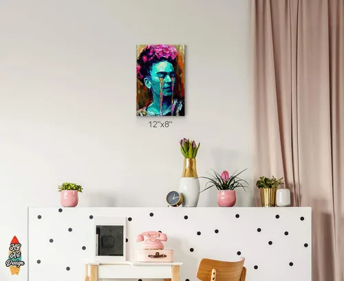 Vista 2 de HB Art Design Frida Kahlo - Lienzo decorativo para pared, diseño de mujer con lágrimas, retrato colorido, pintura al óleo, oficina, sala de estar