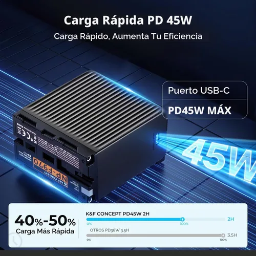Vista 2 de K&F CONCEPT Batería de repuesto NP-F970 de 10500mAh, PD45W USB-C 2H carga