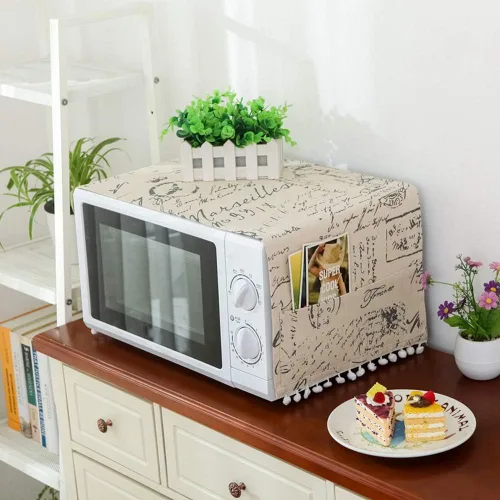 Vista 9 de AKOAK 1 paquete de 11.81 x 35.43 pulgadas, cubierta antipolvo para microondas y cocina para el hogar, funda de horno de lino y algodón con bolsa