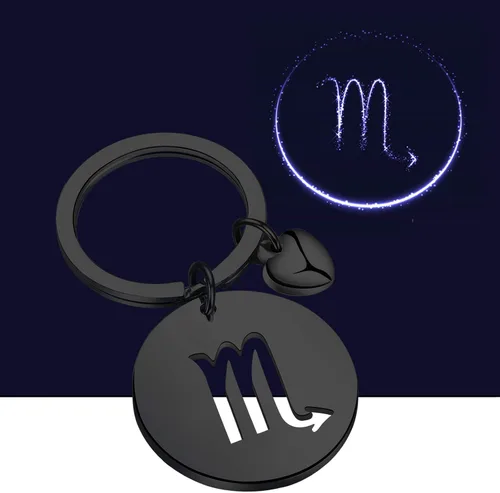 Vista 5 de FAADBUK Llavero de signo del zodiaco CZ Horóscopo regalo 12 Constelación llavero para mujeres hombres