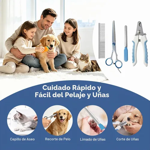 Vista 7 de 11 Piece Dog Grooming Kit - Hair, Nail, Massage Bath Supplies For Pets Cats Blue