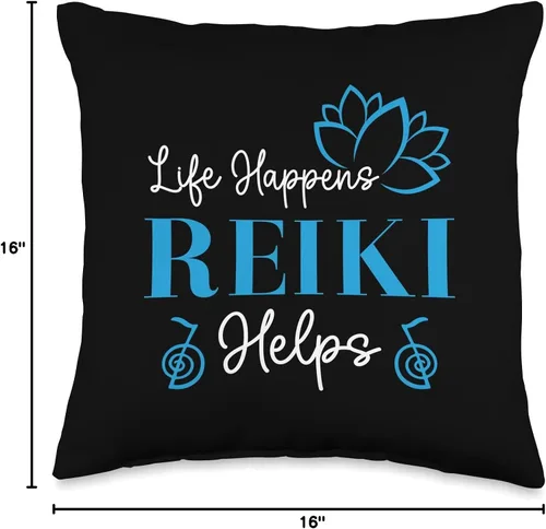 Vista 4 de Reiki Energy Flow Ki Japanese Medicine Healer Gift Healing Namaste - Ropa de yoga Life Happens Reiki ayuda a tirar almohada, 16 x 16 pulgadas