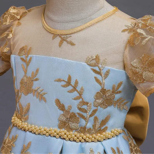 Vista 5 de NNJXD - Elegante vestido de princesa con cinturón de lazo de tul de algodón y estampado de flores