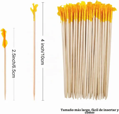 Vista 5 de BLUE TOP Palillos de dientes de madera con volantes de 4 pulgadas, paquete de 1000 palillos de dientes decorativos de madera, palillos de dientes