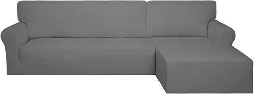 Vista 20 de PureFit - Fundas superelásticas para sofá modular en L, 2 fundas de elastano antideslizantes con borde elástico, ideal para niños y mascotas