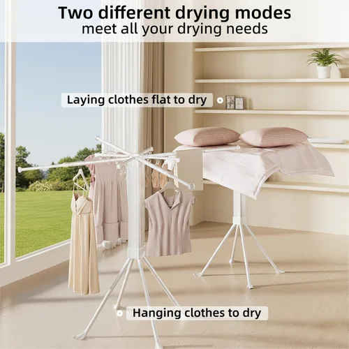 Vista 4 de Estante de secado de ropa plegable con 16 clips, estante retráctil para secar ropa, estante de secado plegable para interiores, RV, dormitorio