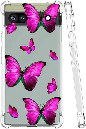 Vista 2 de Funda para Pixel 6A, GX7AS Linda, Transparente Flexible Bumper TPU Suave Goma Silicona Funda Teléfono Funda para Google Pixel 6A Rosa Mariposa