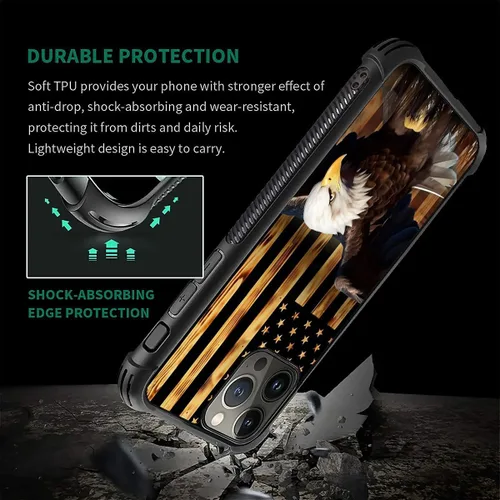 Vista 396 de Funda compatible con iPhone 8, a prueba de golpes, antiarañazos, bandera de ciervos de cola blanca de grano de madera estadounidense