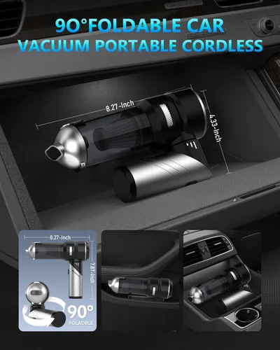 Vista 5 de NEVERLAND Aspiradora de mano inalámbrica para automóvil, 15000 PA de alta potencia 4 en 1, portátil, plegable, pequeño kit de detalles, aspiradora