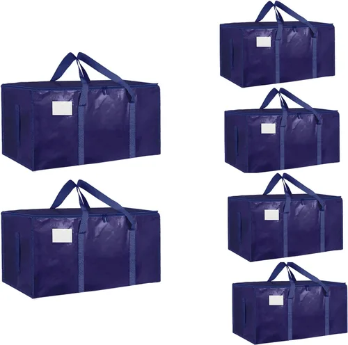 Vista 12 de Paquete de 4 bolsas de mudanza extra grandes y resistentes, bolsas de almacenamiento impermeables con asas y cremalleras, plegables para dormitorio