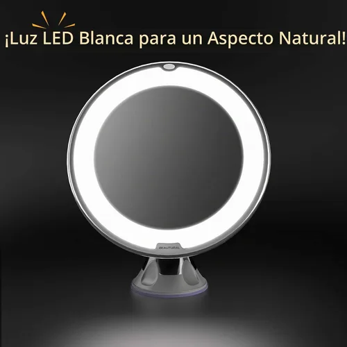 Vista 3 de Beautural Espejo de maquillaje con aumento de 10 veces con luces LED, espejo de maquillaje con aumento iluminado para el hogar, mesa, baño, ducha