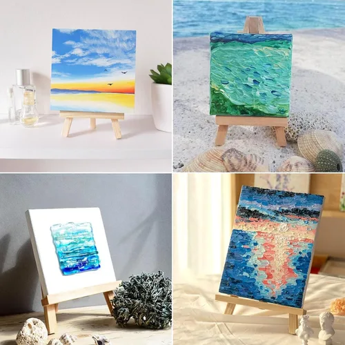 Vista 7 de Paquete de 4 caballetes de madera de pino de 9 pulgadas, soporte de caballete para pintar lienzos, arte y manualidades, trípode, caballete de fiesta