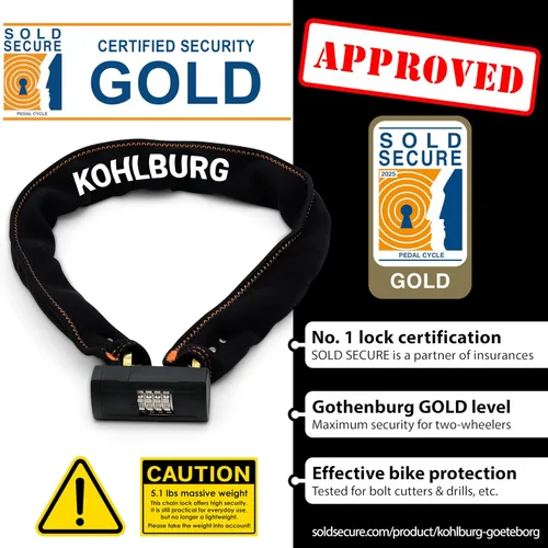 Vista 6 de KOHLBURG - Candado combinado resistente para bicicleta [vendido oro seguro] 43 pulgadas de largo Maximum Security – Anti Theft Bike Chain Lock