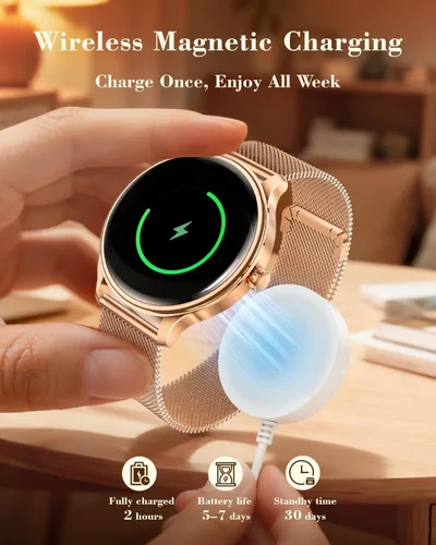 Vista 3 de WalkerFit Smartwatch for Women, 1.43” AMOLED Fitness Watch with Bluetooth Calling, Wireless Magnetic Charging, Female Health Tracker, 120+ Sports