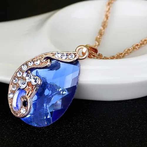 Vista 7 de Ezing Conjunto de collar de cristal de lágrima chapado en oro para mujer, anillos y pendientes