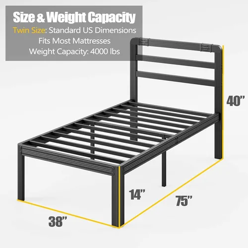 Vista 2 de BOSRII Base de cama de tamaño individual de alta calidad, perfil grueso reforzado para una resistencia y durabilidad inigualables, construcción