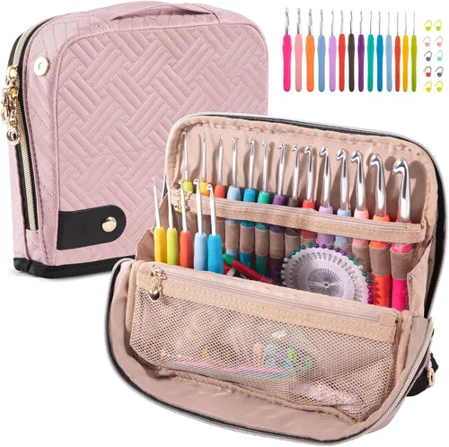 Vista 13 de MYBAGZING Estuche para Ganchos de Ganchillo con Juego de 14 Ganchos de Ganchillo de Tamaño 2 mm (B) - 10 mm (N) Ganchos de Ganchillo Ergonómicos