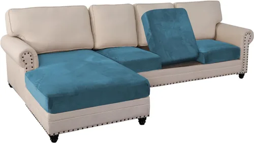 Vista 102 de PrinceDeco Fundas de cojín para sofá, funda elástica y lavable, funda de cojín ajustable de tela de terciopelo antideslizante, protector de muebles