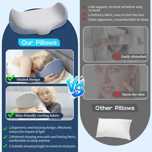 Vista 4 de Almohada cervical ergonómica de espuma viscoelástica Mixiniso Dormir de lado, soporte para el cuello, dormir boca boca atrás lateral, funda