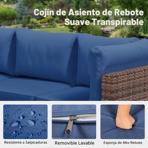 Vista 3 de LHBcraft Juego de muebles de patio al aire libre, 7 piezas seccionales para Azul marino