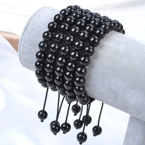 Vista 2 de Massive Beads - Pulsera de cuentas de cristales de macramé con poder curativo natural, unisex, ajustable, 516 pulgadas (8 mm)