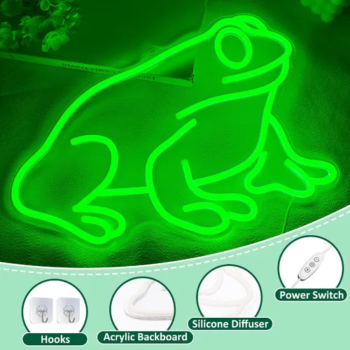 Vista 4 de Lampeez Letrero de neón de rana, decoración de pared de lámpara de rana, letreros de arte de neón LED regulables alimentados por USB, para cueva