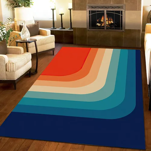 Vista 11 de Alfombra de área estampada azul, retro, envejecida, antideslizante, para interiores, sala de estar, lavable a máquina, transpirable para sala
