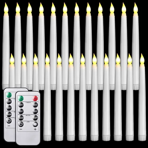 Vista 10 de Tuanse Paquete de 24 Velas Cónicas Parpadeantes Sin Llama de Navidad con Control Remoto y Temporizador, Velas Cónicas LED de Luz Blanca Cálida que