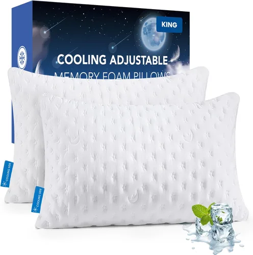 Vista 18 de KUCEY - Almohada refrescante para dormir lateral para dolor de cuello y hombros, almohadas de cama curvas de espuma viscoelástica triturada de lujo