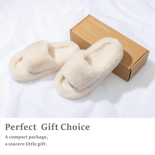 Vista 5 de Chantomoo Pantuflas de espuma viscoelástica para mujer, pantuflas de dormitorio para mujer, mullidas, cómodas, con forro de piel sintética, suela