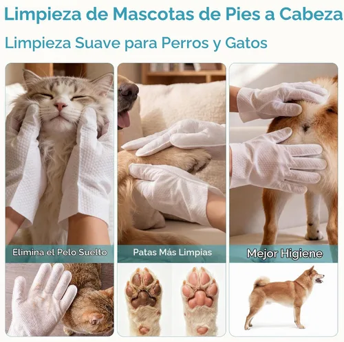 Vista 2 de Toallitas para guantes de mascotas para perros y gatos